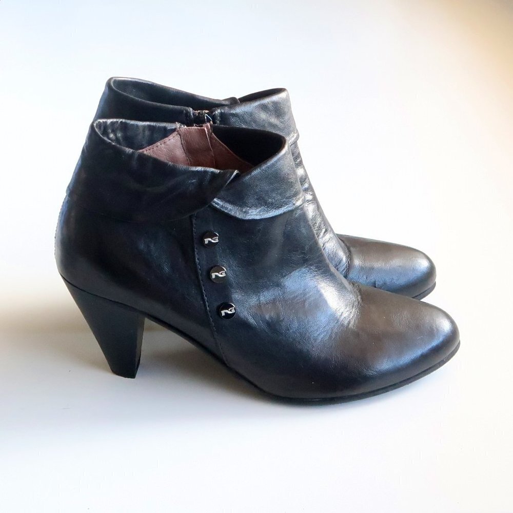 Nero Giardini Black Leather AlmondToe Tapered Sturdy Heel Ankle Boots Booties - Picture 16 of 16